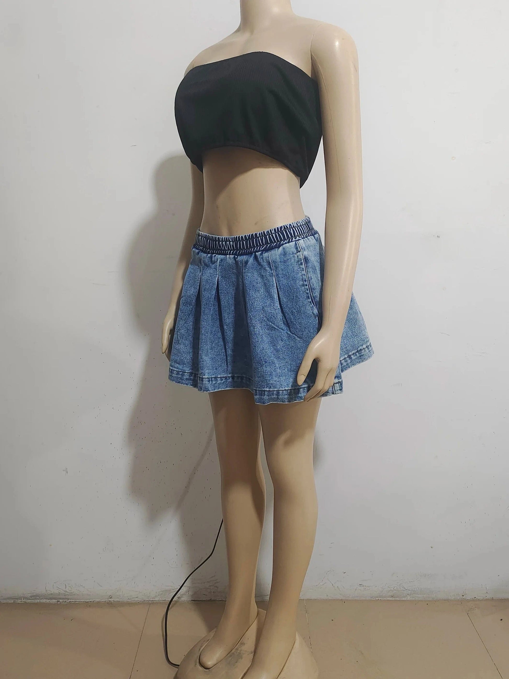 Ready to ship S-2XL 2024 summer pleated casual cute jeans denim skirt women's skirts