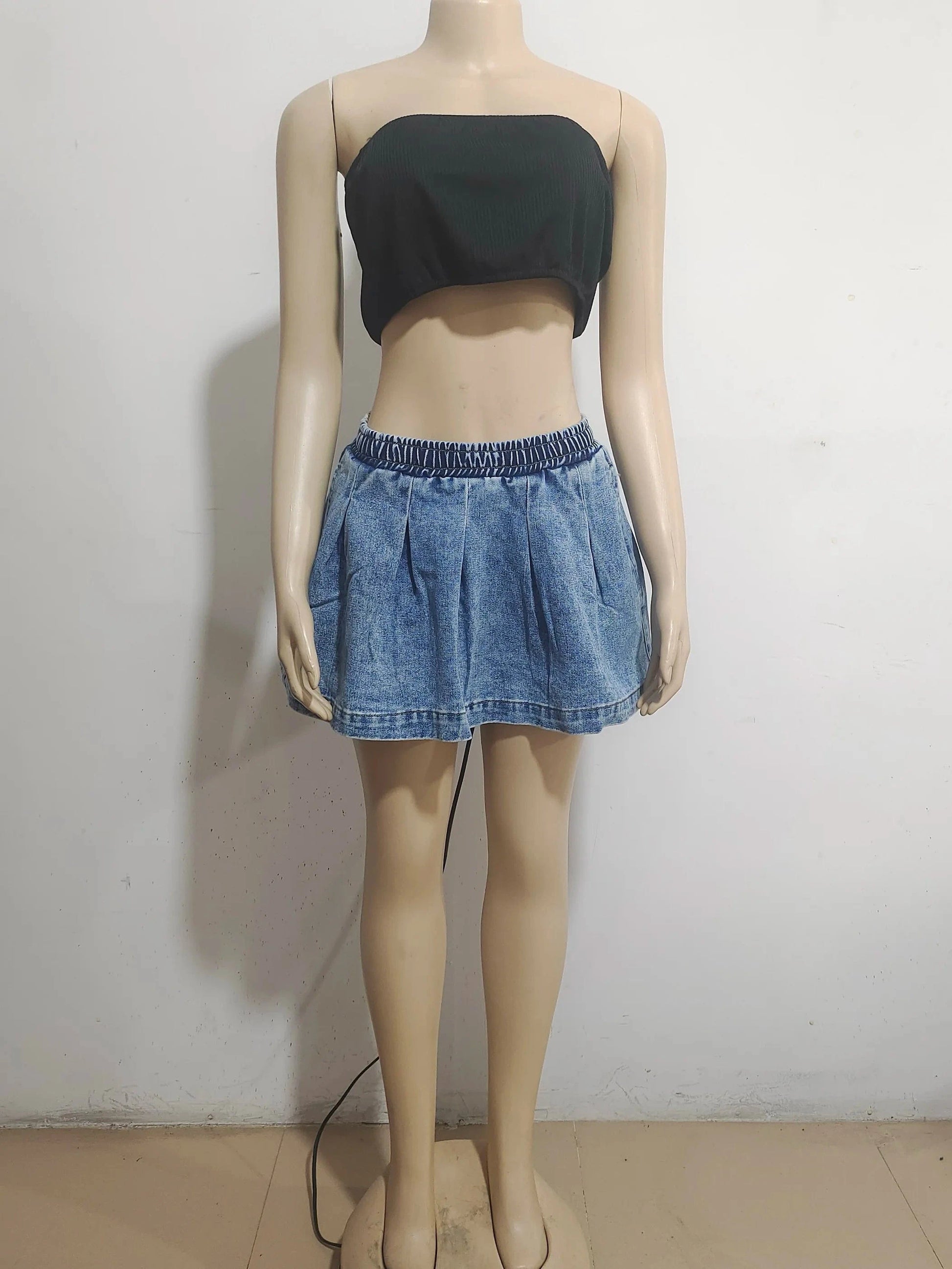 Ready to ship S-2XL 2024 summer pleated casual cute jeans denim skirt women's skirts