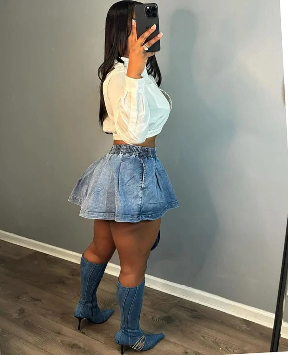 Ready to ship S-2XL 2024 summer pleated casual cute jeans denim skirt women's skirts