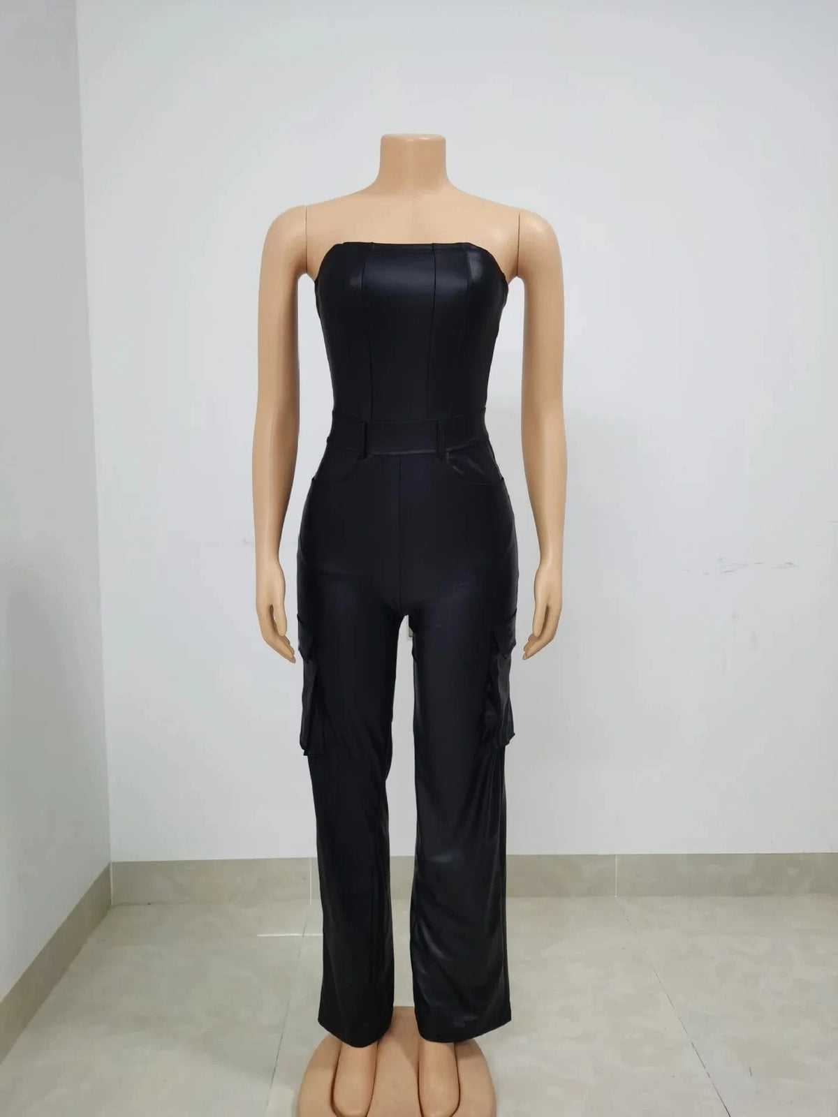 Ready to ship S-XL boutique sleeveless pu leather streetwear jumpsuits playsuits bodysuits