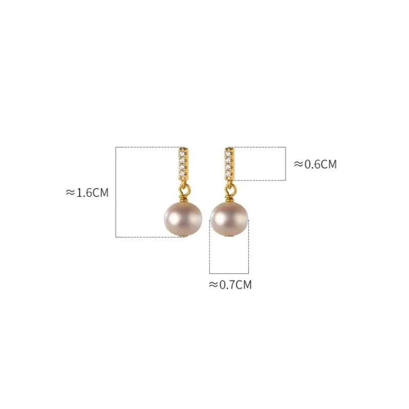 Real 925 Sterling Silver Jewelry Wedding Earrings Fashion Short Gold Freshwater Pearl Zircon Bar Stud Earrings For Women