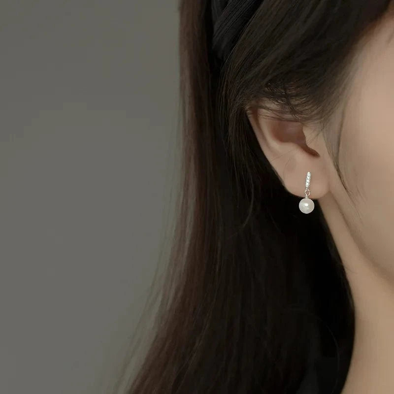 Real 925 Sterling Silver Jewelry Wedding Earrings Fashion Short Gold Freshwater Pearl Zircon Bar Stud Earrings For Women