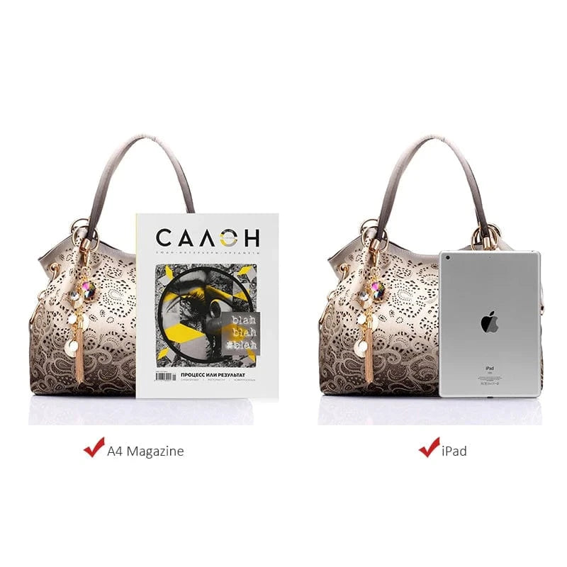 REALER hollow out ombre floral print women shoulder crossbody bags pu leather ladies totes hand bags handbags for women