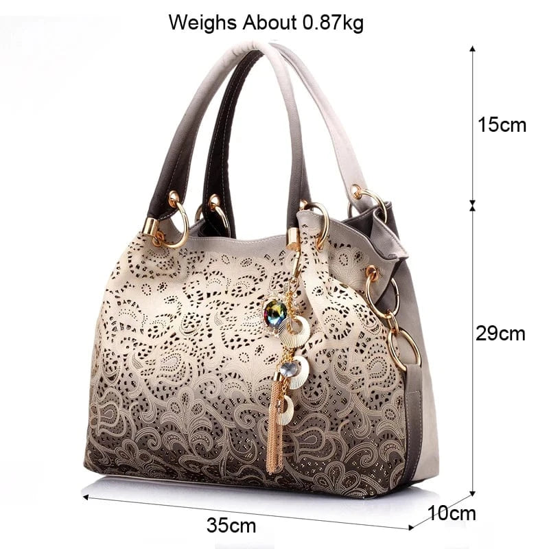 REALER hollow out ombre floral print women shoulder crossbody bags pu leather ladies totes hand bags handbags for women