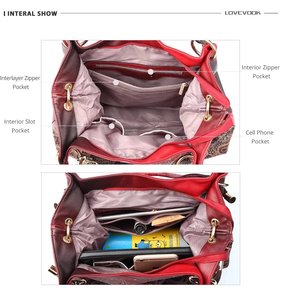 REALER hollow out ombre floral print women shoulder crossbody bags pu leather ladies totes hand bags handbags for women