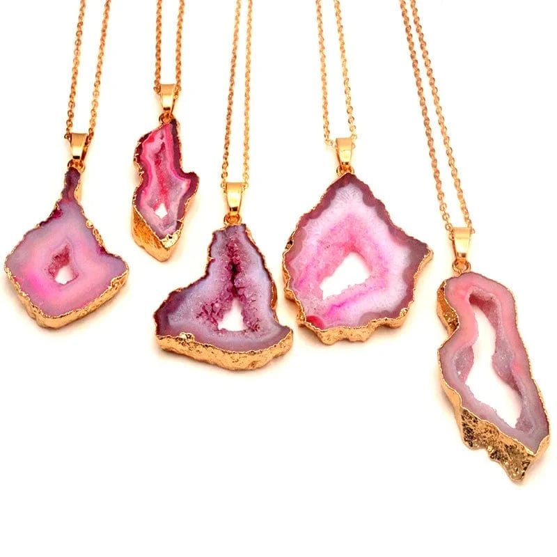 Red / 20-70mm Gemstone Slice Plating Pink Geode Druzy Slice Pendants Gold Free from Shape Raw Big Pendant Green Charm For Jewelry Making