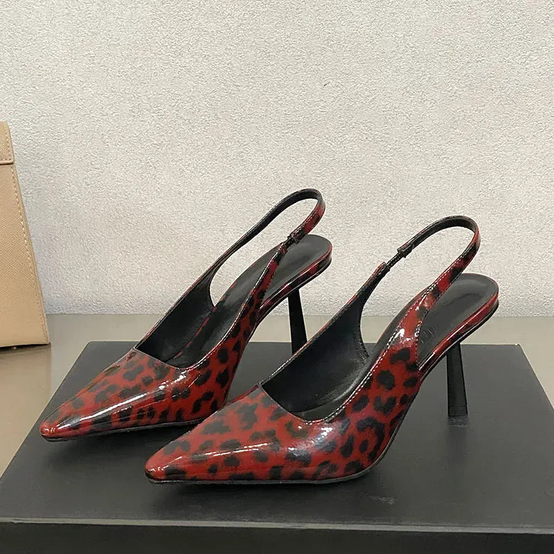Red / 39 Fashion Pointed Toe Ladies High Heels Sandals Shoes Female Slip On Footwear Leopard Print Women Heeled Sandals Shoes Pumps