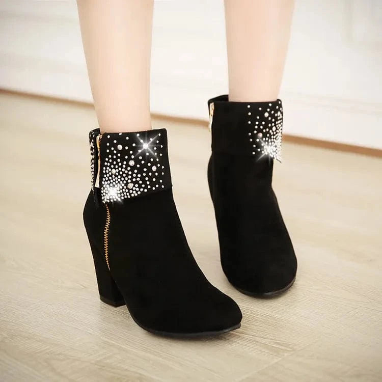 Red Blue Black Crystal Boots Women Ankle Boots For Women High Heel Winter Shoes Women Zipper Boots Size 32-46