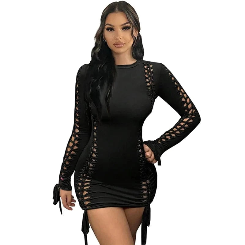 Red Dress Long Sleeve for 2024 Valentine Day Dresses Woman Cutout Bodycon Shape Wear Valentines Mini Dress