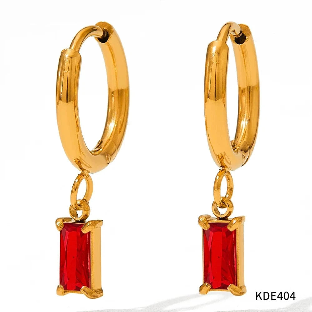 Red Exquisite PVD Plated Stainless Steel Rectangle Zircon Drop Earrings Bling Crystal Rectangle Earring For Women