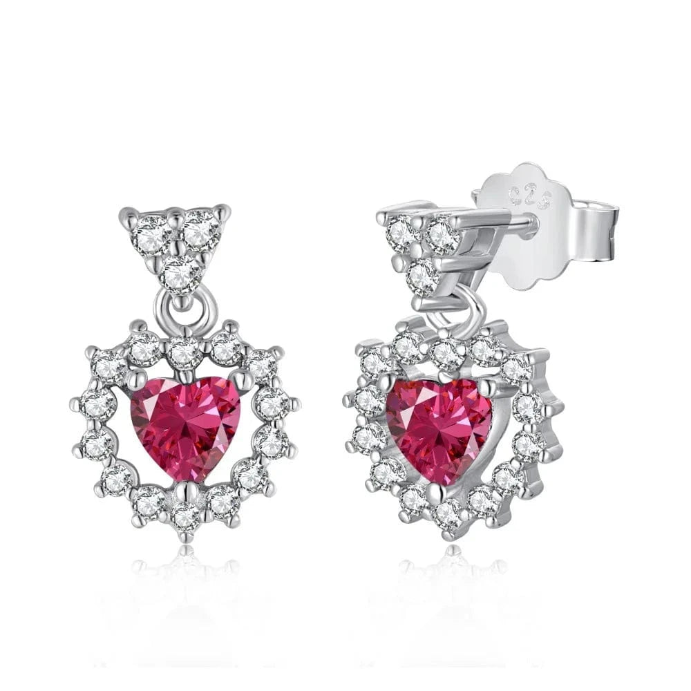 Red Factory Fashion Jewelry 925 Sterling Silver Stud Earrings Brilliant Halo Cubic Zirconia Heart Earrings for Women