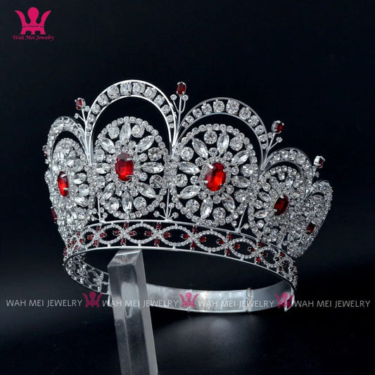 Red MO249 MO249  Miss Universe Diamond Tiara Red Stone adjustable Headband  2009 Miss Universe Pageant Crown