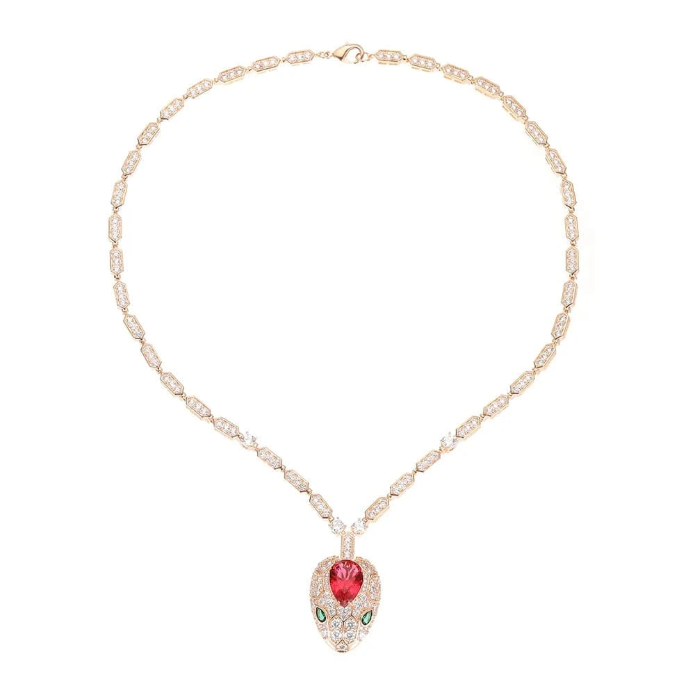 Red necklace Green snake necklace earring ring serpentine exaggeration hyperbole statement luxury jewelry for woman party and wedding