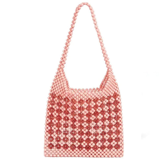 Red New Lady's Handmade Pearl Flower Pink Bag Beaded Bag Hand Bag for Women