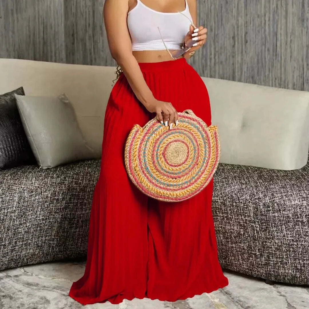 Red Pants / XL Elegant Pleated Wide Leg Pants High Waisted for Woman 2024 Loose Floor Length Fashion Female Birthday Party Dinner Trousers New
