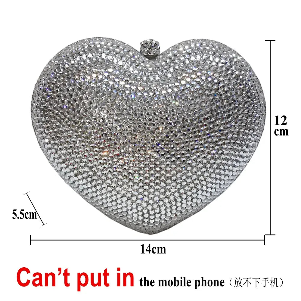 Red Peach Heart-shaped Diamond-encrusted Dinner Bag Full Of Diamonds Love Clutch Bag Hard Box Crystal Women's Banquet Dress Bags