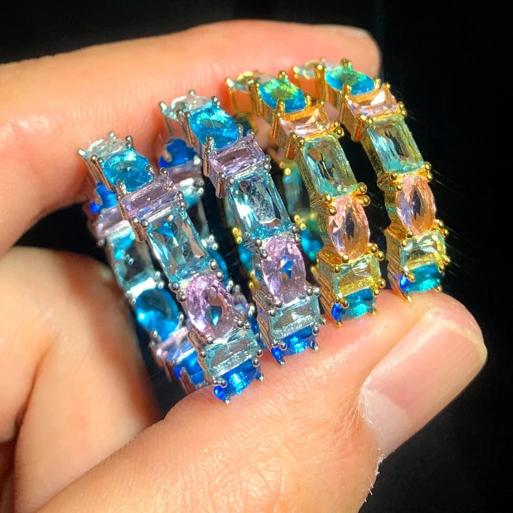 Red Pink Sea Blue Purple Colorful Zirconia Hoop Earring Micro Pave 5A CZ Bling Fashion Women Sea Sand Jewelry