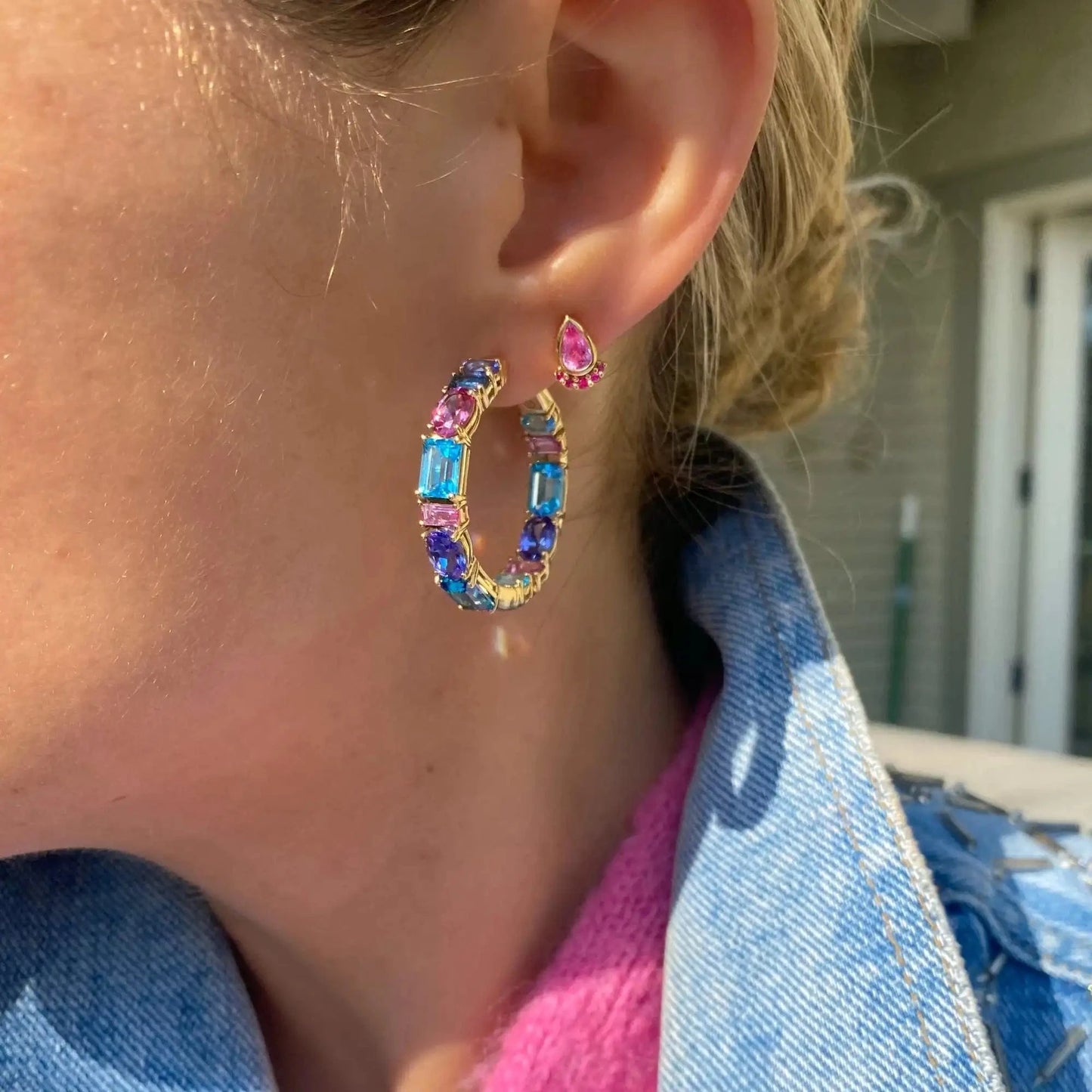 Red Pink Sea Blue Purple Colorful Zirconia Hoop Earring Micro Pave 5A CZ Bling Fashion Women Sea Sand Jewelry
