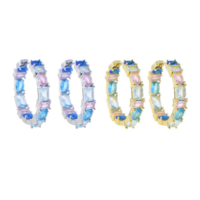 Red Pink Sea Blue Purple Colorful Zirconia Hoop Earring Micro Pave 5A CZ Bling Fashion Women Sea Sand Jewelry