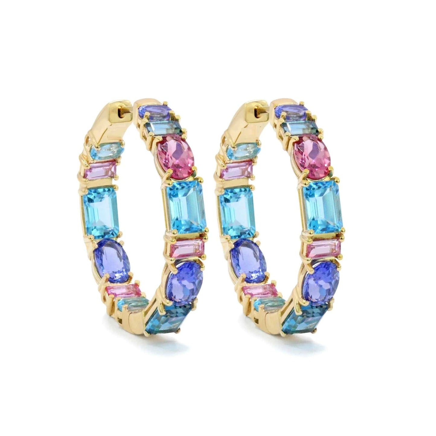 Red Pink Sea Blue Purple Colorful Zirconia Hoop Earring Micro Pave 5A CZ Bling Fashion Women Sea Sand Jewelry