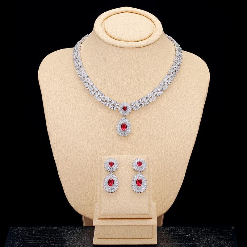 RED RAKOL SP232 American Style Popular Honorable Jewelry Full Inlay Crystal Zircon Water Shape Pendant Wedding Bridal Jewelry Set