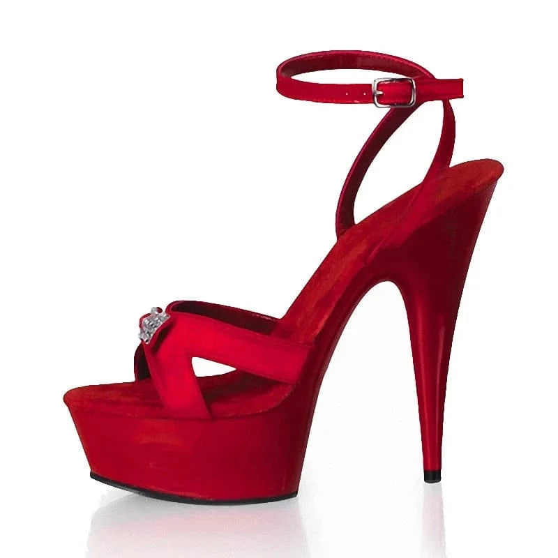 Red stiletto 15 cm stiletto party queen sexy high heels summer Club large women's leaky toe High Heels Sandals