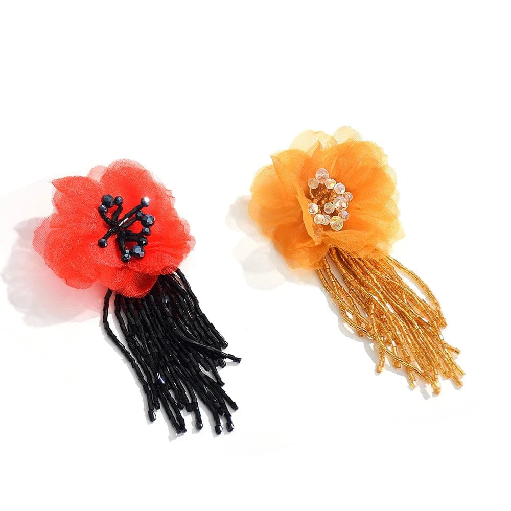 Red Vintage Acrylic Beads Tassel Earrings Handmade Lace Flower Dangle Earrings  Jewelry Accessories For Women