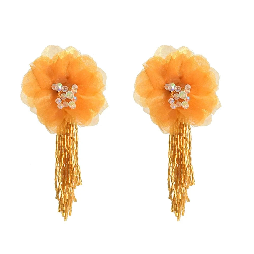 Red Vintage Acrylic Beads Tassel Earrings Handmade Lace Flower Dangle Earrings  Jewelry Accessories For Women