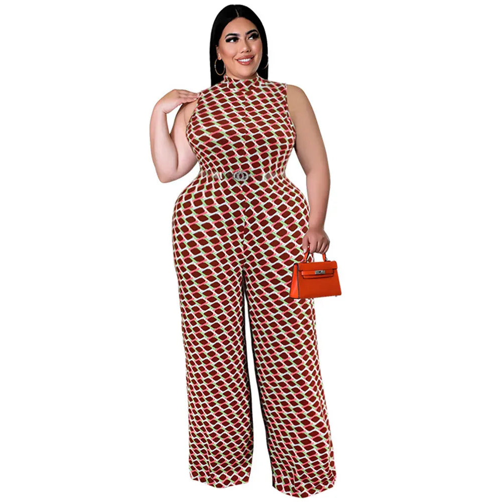 Red / XL Wmstar Plus Size Women Jumpsuit Summer Clothes Plaid Print with Belt Urban Leisure Shirts Bodysuit New Wholesale Dropshipping