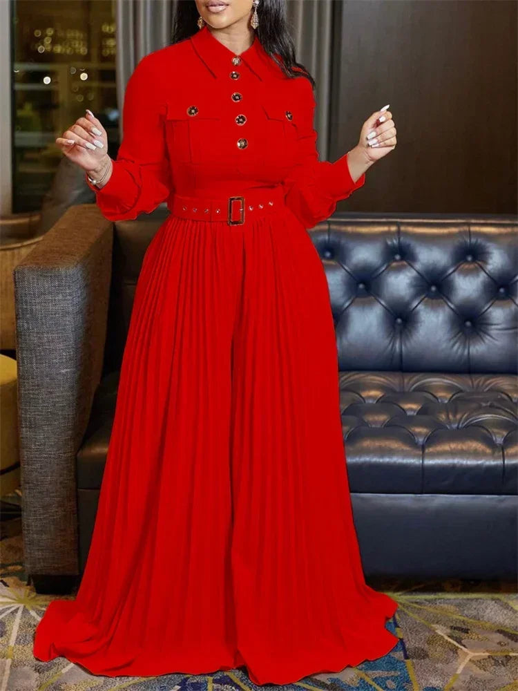 Red / XXXL Wmstar Jumpsuit Women's Clothing Office Lady Button Fashion Maxi Rompers New in Fall Clothes Wholesale Dropshipping with Belt