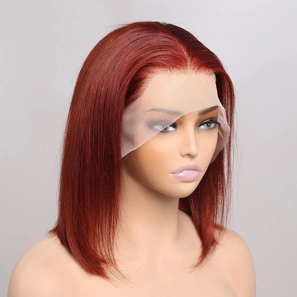 Reddish Brown Bob Wig Human Hair Short Straight Brown Bob Lace Front Wigs Human Hair 13X4 Transparent Lace Wigs Colored