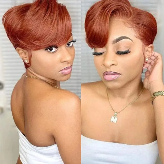 Reddish Red Short Pixie Cut Straight Wig,Piano Color Colorful Short Lace Front Bob Pixie Cut Human Hair Wigs for Black Women