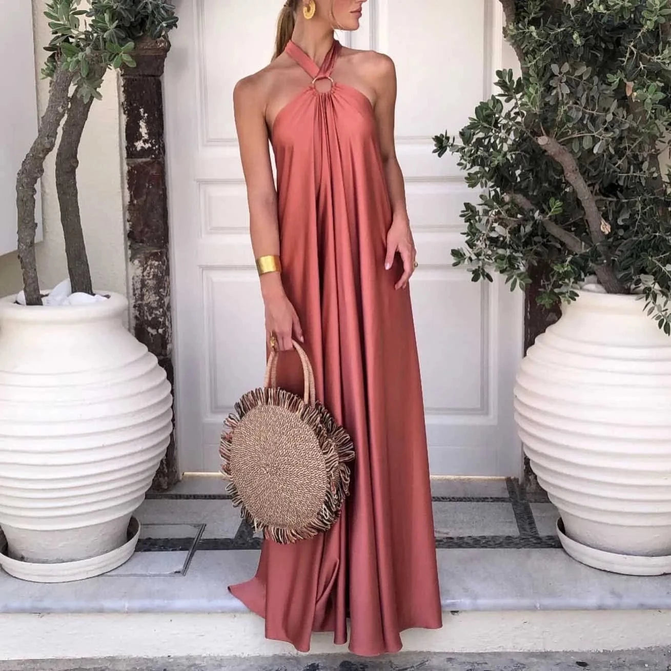 RedPeony Lady Elegant Loose Waist Dress Summer Solid Sexy Off Shoulder Hollow Out Backless Maxi Dress New Women Evening Dress