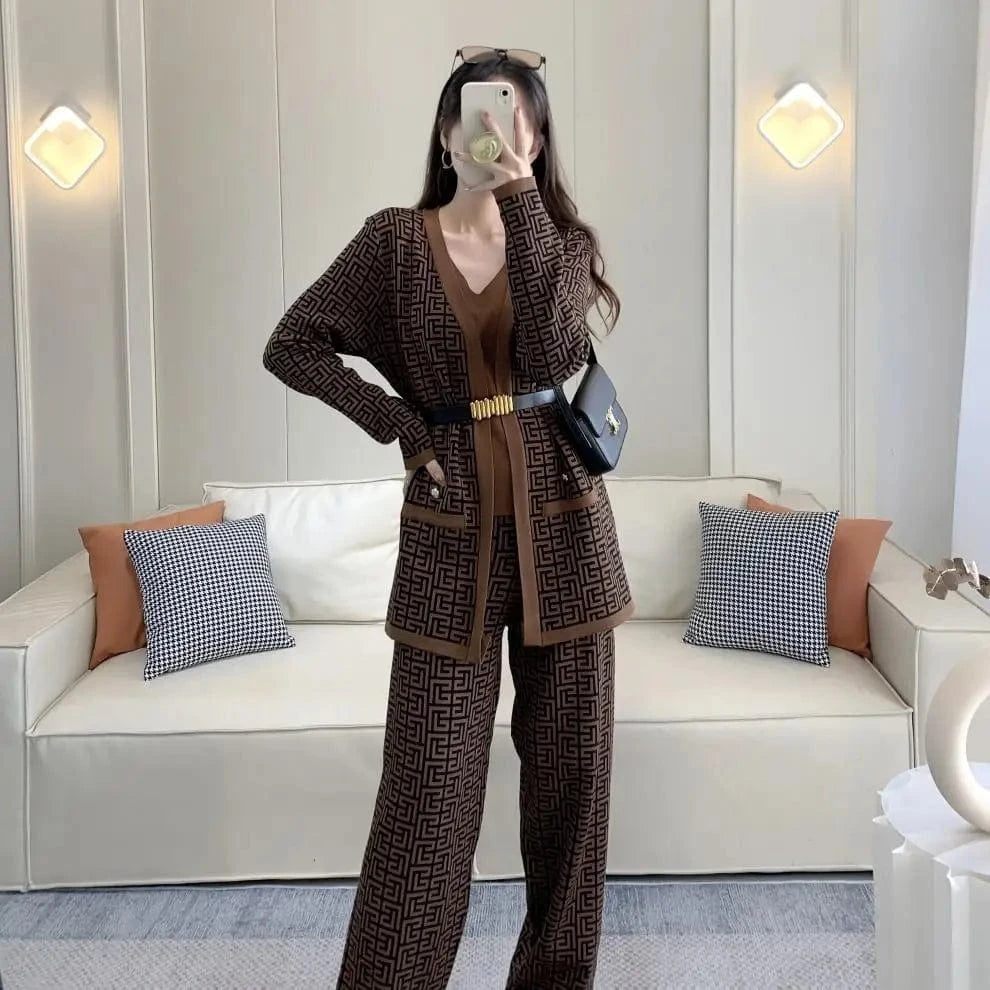 RedPeony Women Knitted Suit Knit Cardigan Women Bandage Cardigan Luxury Cardigan