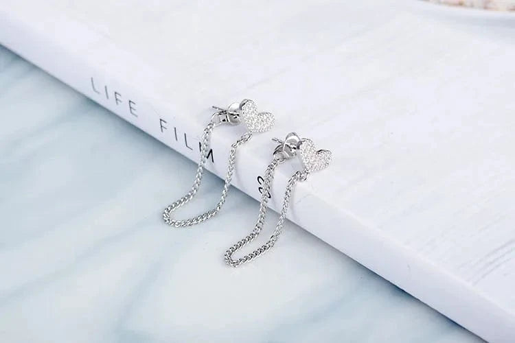 Refined Chic Simple Heart Long Chain Earrings Chain Tassel Hanging Drop Earrings for Women Metal CZ Dangle Pendants Earring