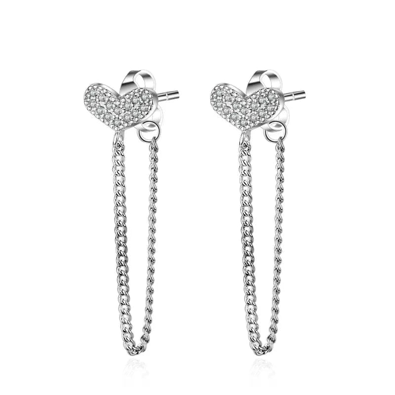 Refined Chic Simple Heart Long Chain Earrings Chain Tassel Hanging Drop Earrings for Women Metal CZ Dangle Pendants Earring