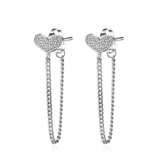 Refined Chic Simple Heart Long Chain Earrings Chain Tassel Hanging Drop Earrings for Women Metal CZ Dangle Pendants Earring
