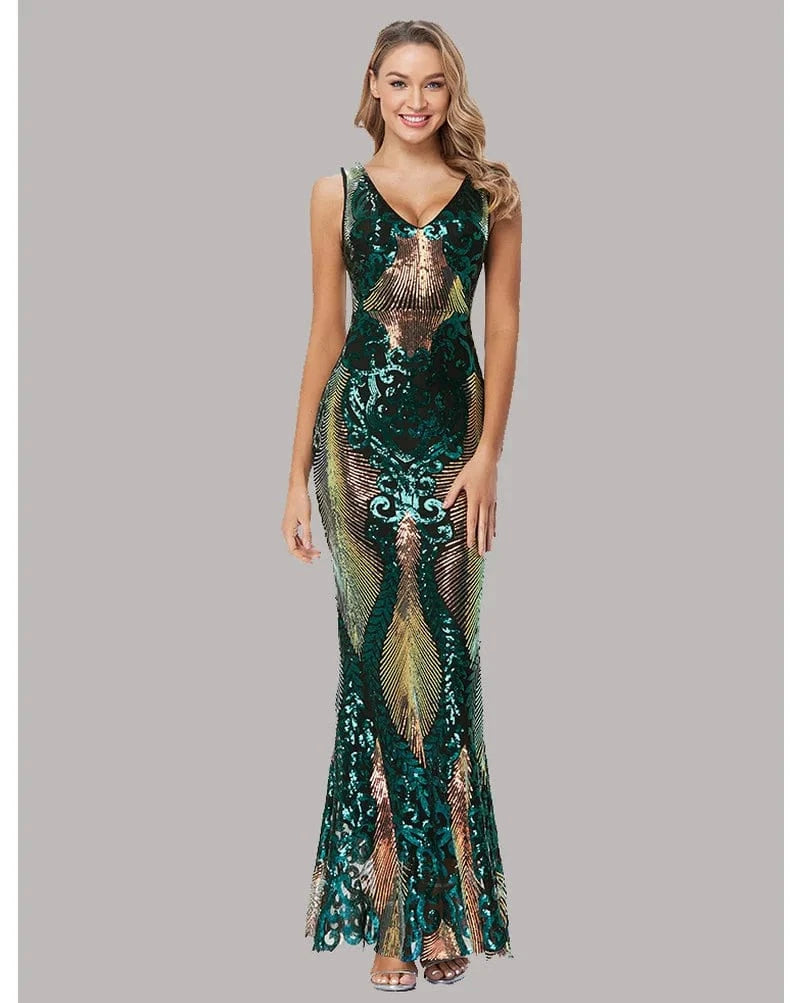 Regular Fit mermaid Prom Dresses Party Maxi Sequin Evening Dress Women's Plus Size Long Evening Slit Sleeveless Dress