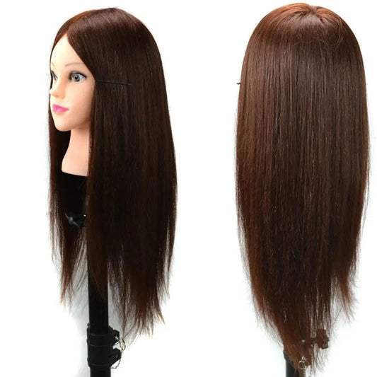 regular size / Dark Brown Training Head Hair Styling Manikin Cosmetology Doll Head Synthetic Fiber 22" mannequin head