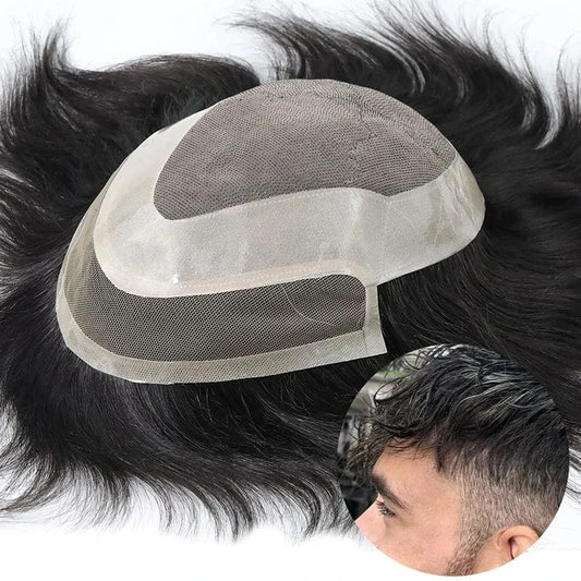 replacement system mens wigs korea straight human hair color 1b black size 6*8 7*9 lace thin skin pu base toupee for black men