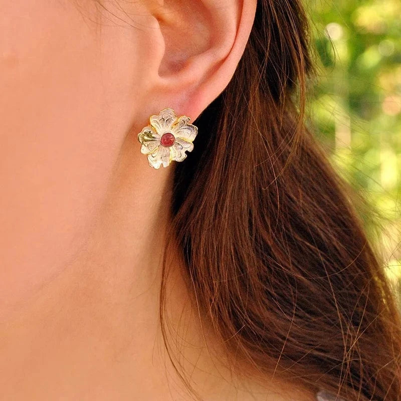 Resiable / LFJS0031A Wholesale 925 Sterling Silver Natural Tourmaline Peony Flower Jewelry Set For Girls Christmas