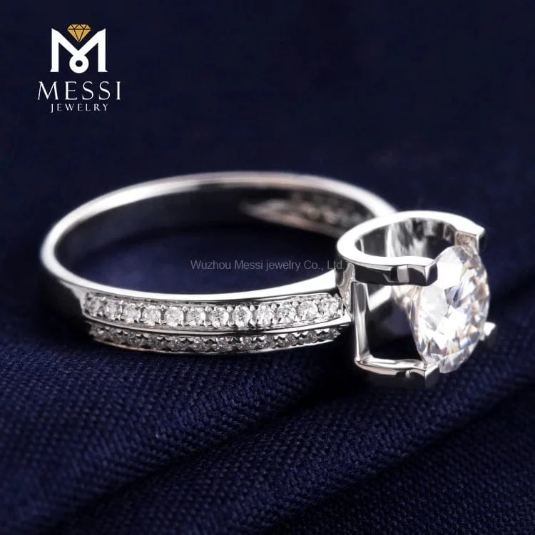 Resizable / 18k White Messi Jewelry 14k white gold  round moissanite rings for women wedding jewelry