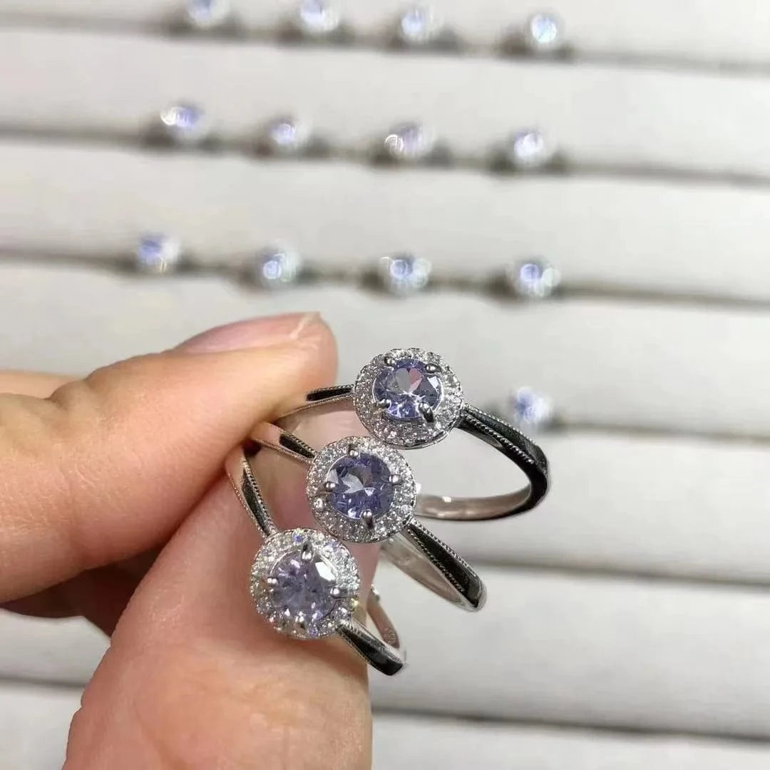 Resizable / 3 925 Sterling Silver Fashion Healing Stones Crystal Jewelry Natural faceted tanzanite  Ring