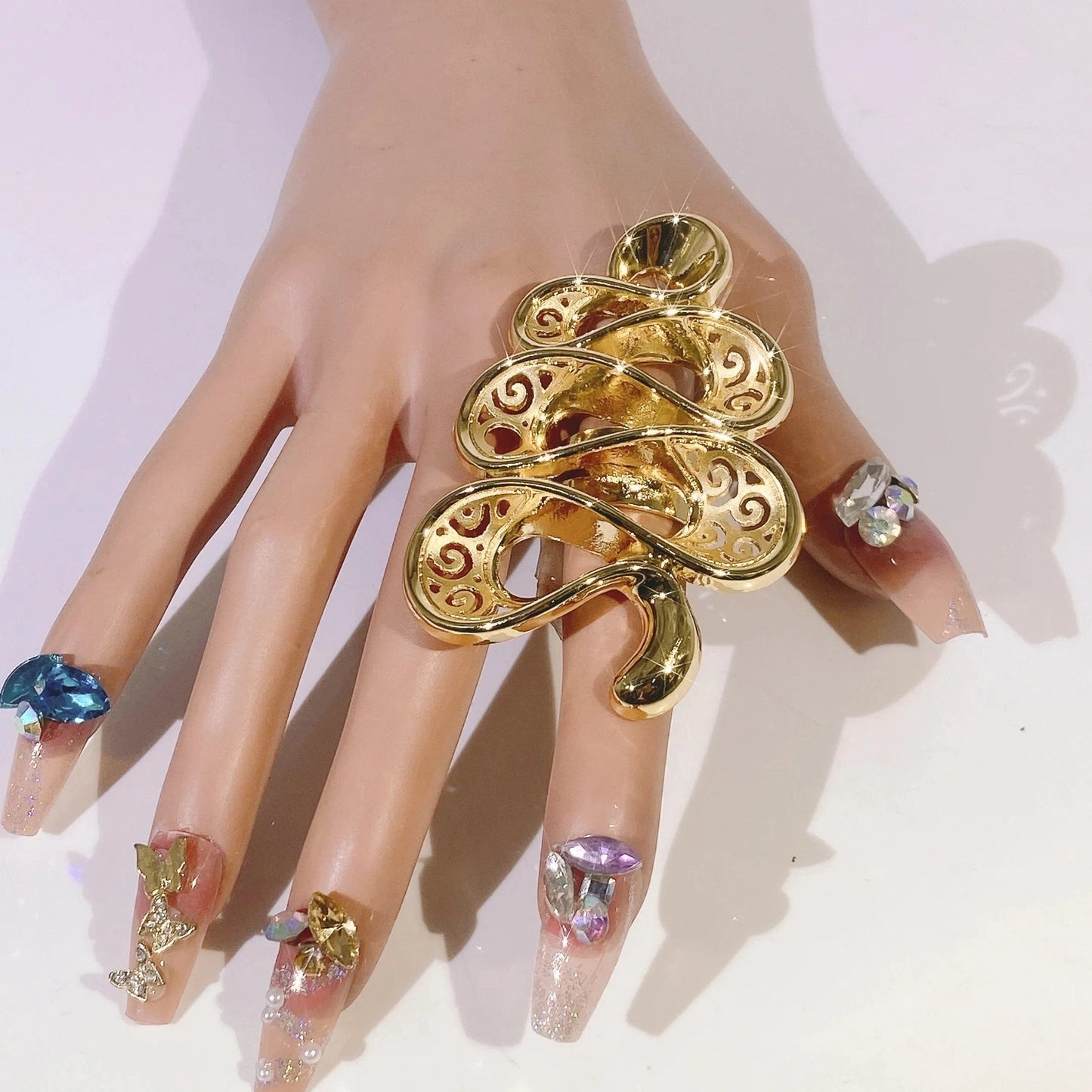 Resizable / B0003 Zhuerrui Beautiful 18K Gold Plated Jewelry Sets Silver Big Curve Ring Jewelry Set Favors Wholesale Woman High-end Luxury B0003