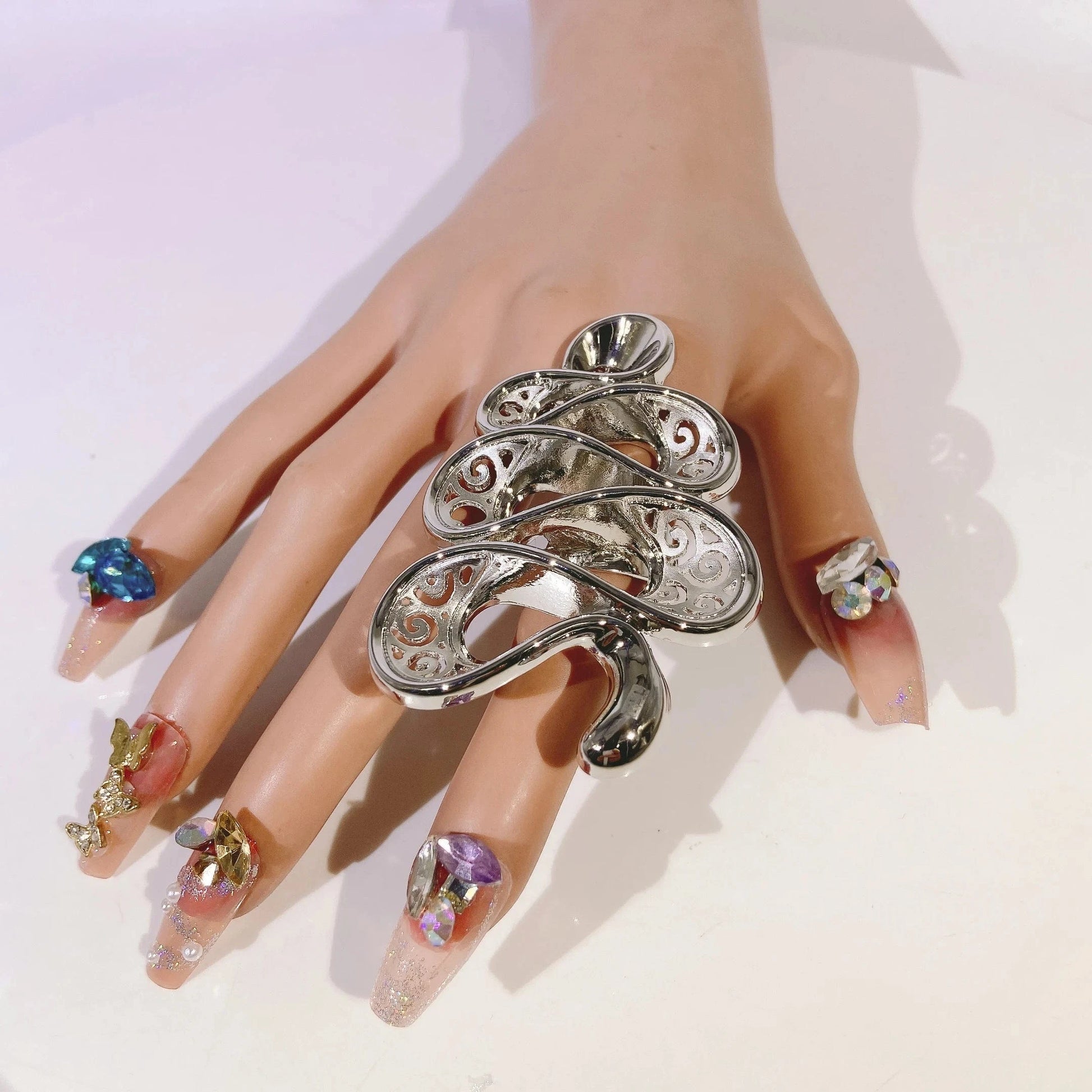 Resizable / B0004 Zhuerrui Beautiful 18K Gold Plated Jewelry Sets Silver Big Curve Ring Jewelry Set Favors Wholesale Woman High-end Luxury B0003