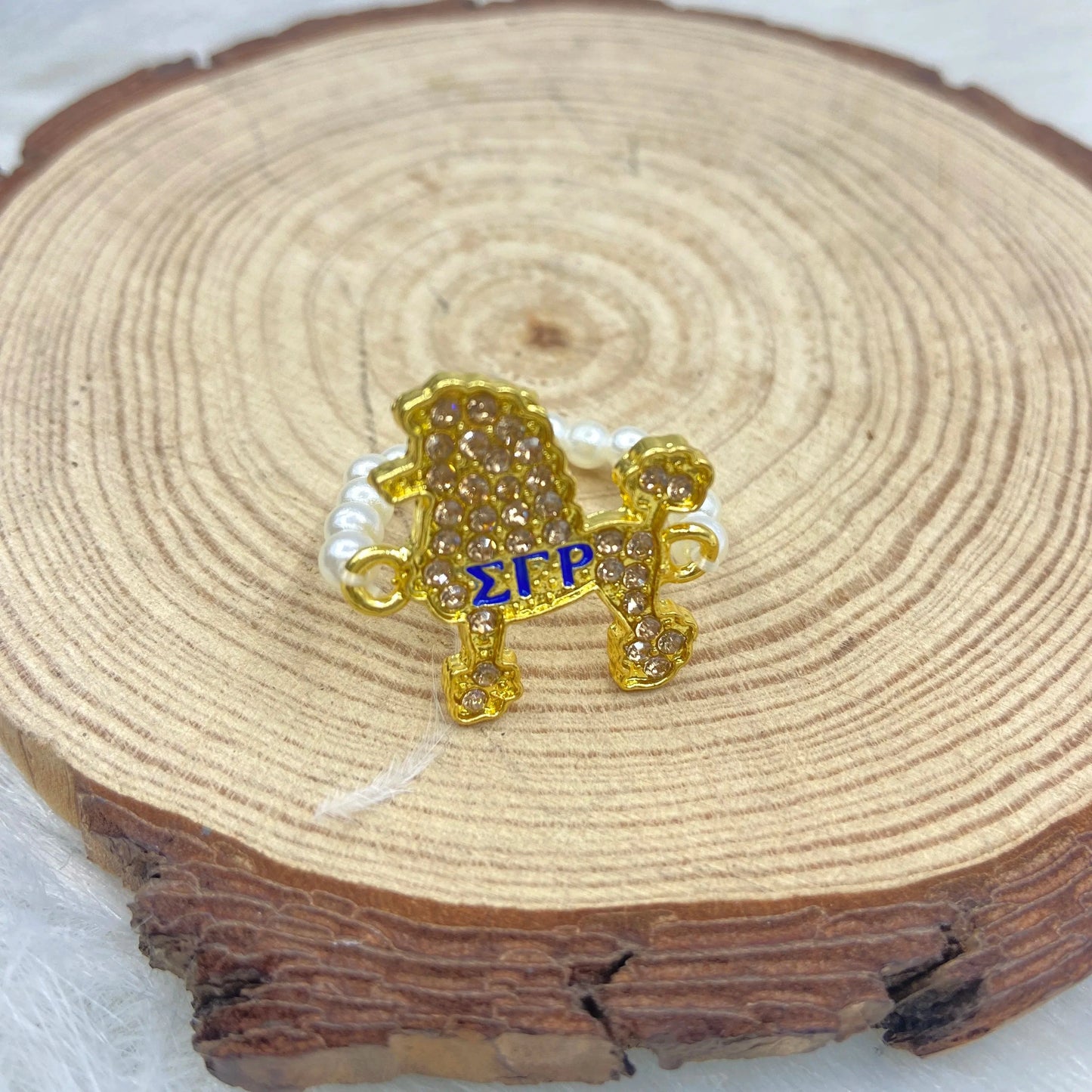 Resizable / classic / single layer Greek Sorority Sigma Gamma Rho Double Pearl Chain Elastic Poodle Ring Jewelry