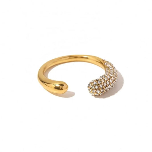 Resizable / Cute / R2076 R2076 Irregular Waterdop Shiny Small Cubic Zirconia 18K Gold Plated Stainless Steel Adjustable Rings