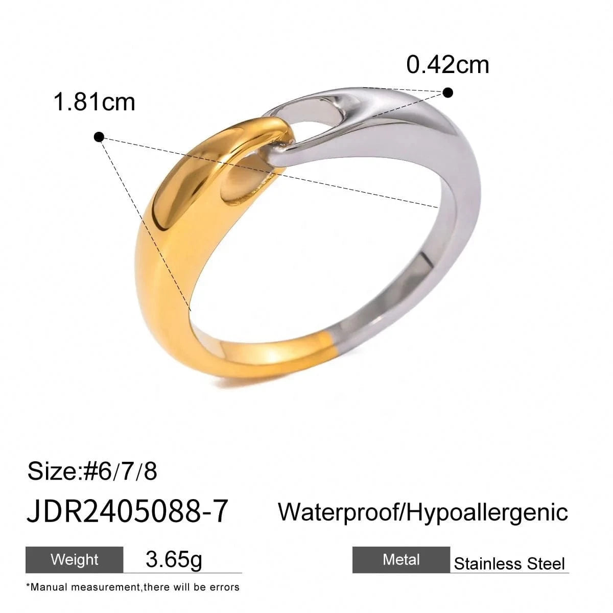 Resizable / Cute / R2475 R2475 Jewelry Gold and Silver Color Chain Ring 18K PVD Gold Plated Stainless Steel  Ring FOR Women