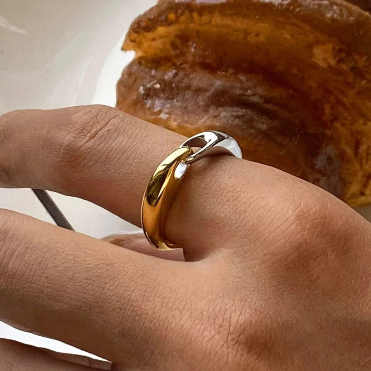 Resizable / Cute / R2475 R2475 Jewelry Gold and Silver Color Chain Ring 18K PVD Gold Plated Stainless Steel  Ring FOR Women