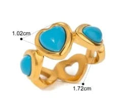Resizable / Cute / R2476 R2476 Synthetic Connected Glue Heart Shape Blue Synthetic Turquoise Ring Pearl 18K PVD Stainless Steel  Ring